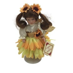 Collectors Choice Porcelain Doll Sunflower Fairy Petal Skirt 9‎ Inch Handcrafted